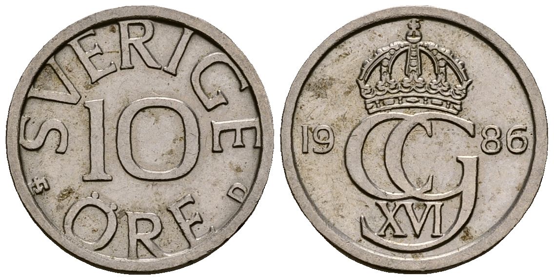 Швеция 10 эре 1986 Карл XVI Густав (1973- ) KM 850 медно-никель 4173-746
