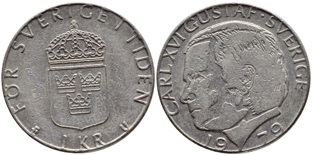 Швеция 1 крона 1979 Карл XVI Густав (1973- ) KM 852 медь плакированная медно-никелем 4397-926