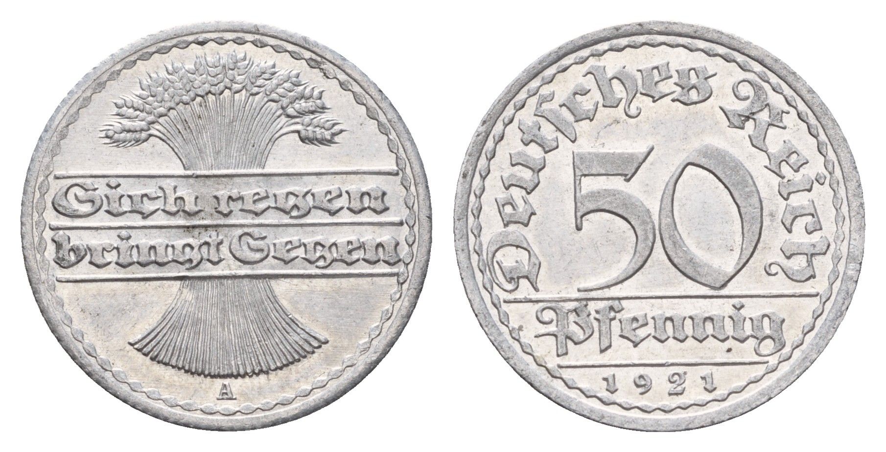 Германия 50 пфеннигов 1921 A KM 27, J. 301 алюминий UNC 3856-726