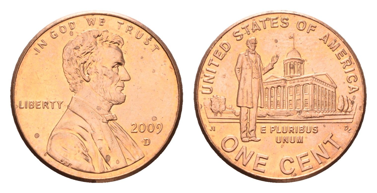 США 1 цент 2009 D, 200 лет со дня рождения Авраама Линкольна - Карьера в Иллинойсе KM 443 цинк плакированный медью 4674-717