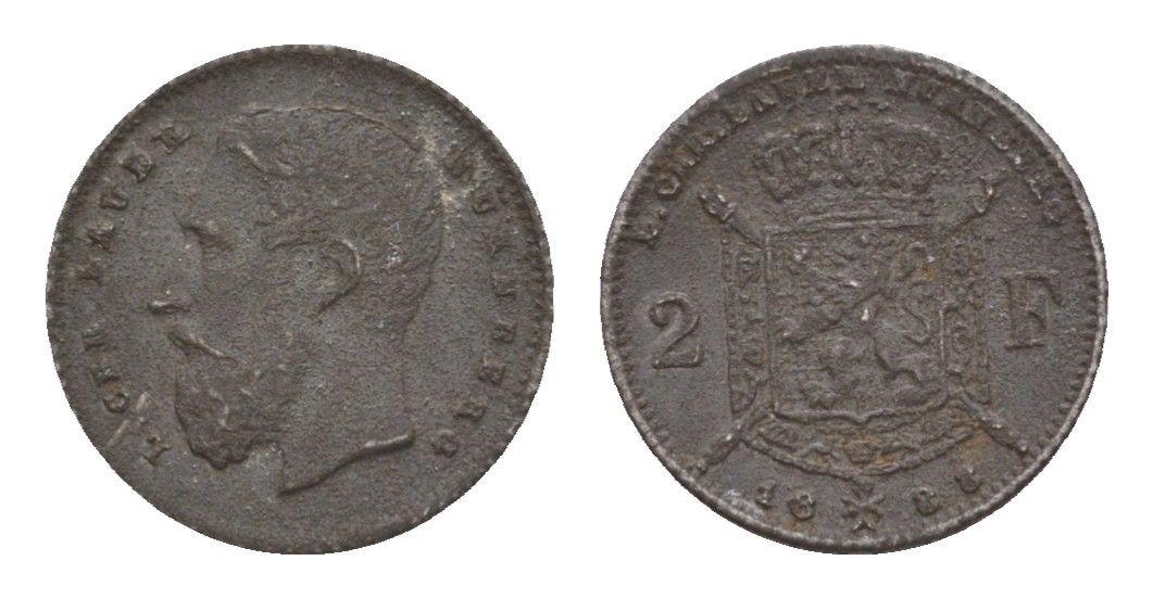 Бельгия игровой жетон в 2 франка 1888 диаметр 12,75 мм, вес 0,57 гр цинк железо 4651-1213