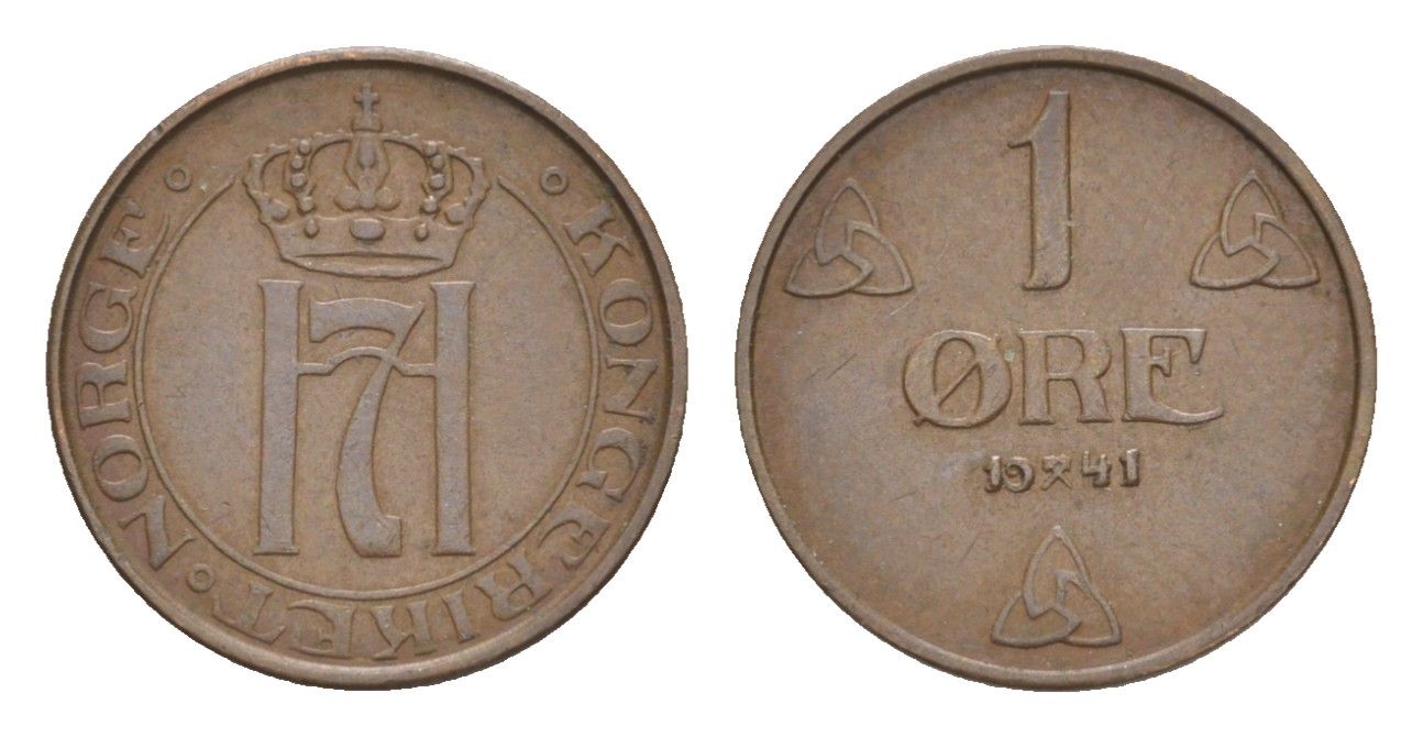 Норвегия 1 эре 1941 Хокон VII (1905-1957) KM 367 бронза 4632-1052