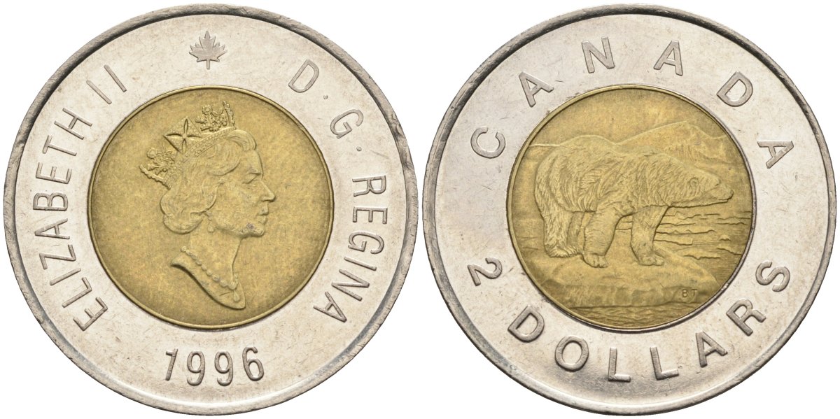 Канада 2 доллара 1996 полярный медведь KM 270 биметалл 4587-811