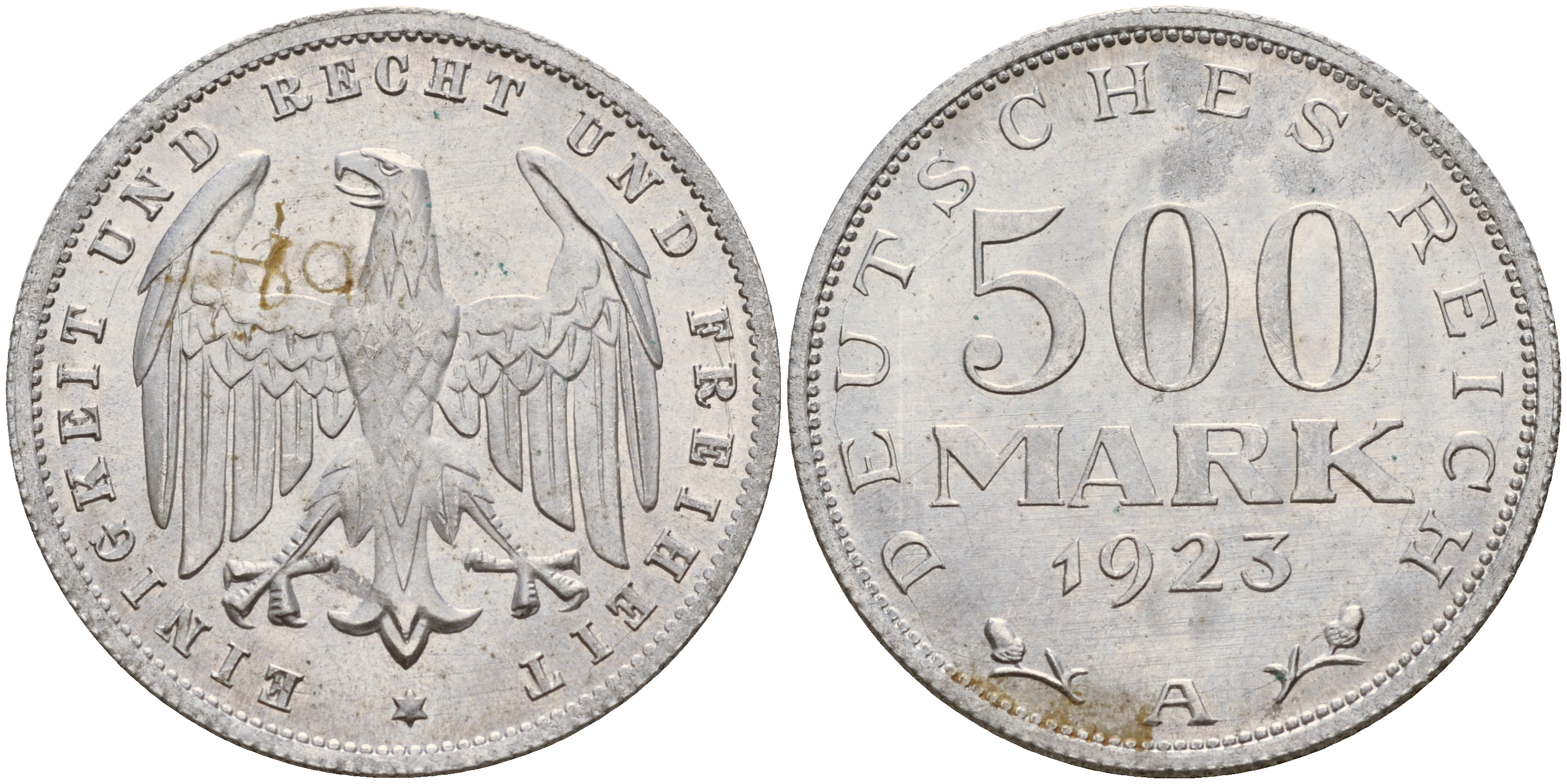 Германия 500 марок 1923 А KM 36, J. 305 алюминий 4595-245