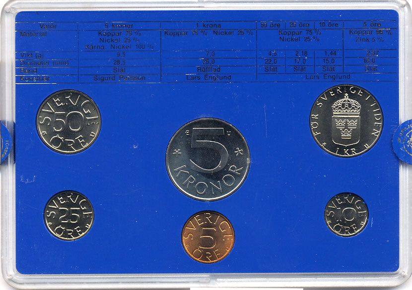 Швеция набор монетного двора из 6 монет 1983 в пластике, Карл XVI Густав (1973- ) KM MS27 UNC 5-4-2-69