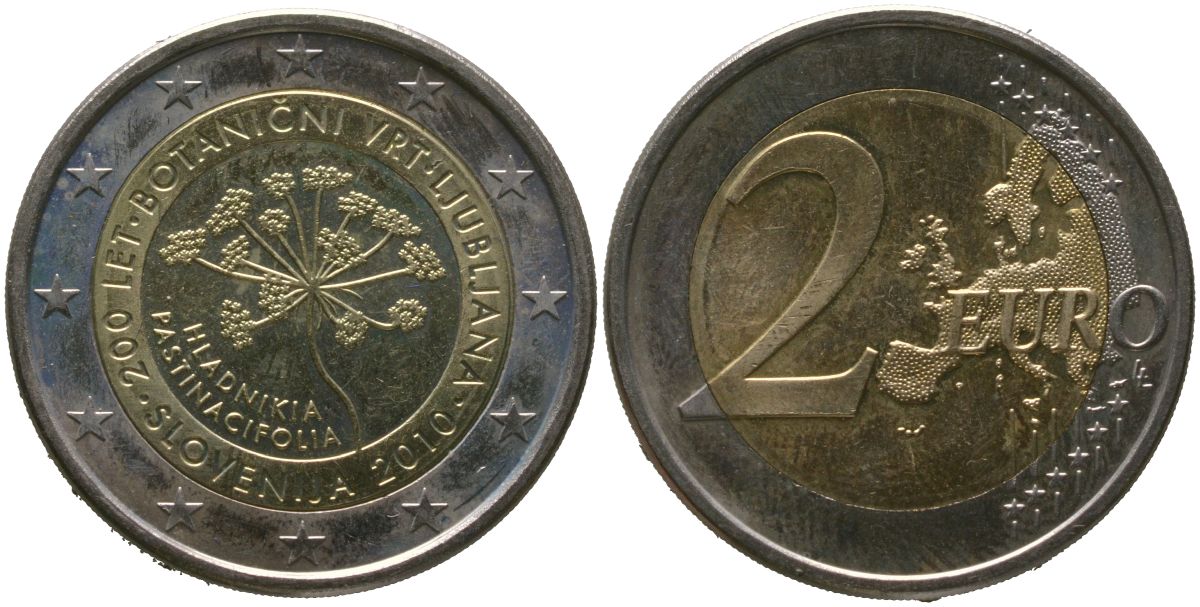Словения 2 евро 2010 200 лет Ботаническому саду Любляны KM 94 биметалл UNC 4551-457