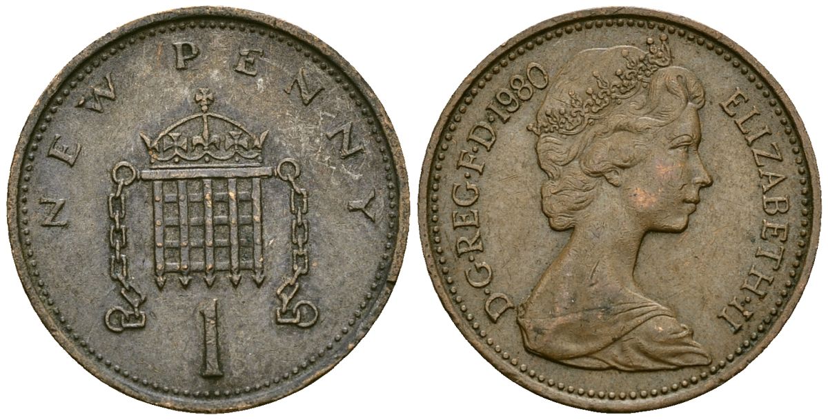 Великобритания 1 пенни 1980 Елизавета II (1952-2022) KM 915, Spink 4237 (B1) бронза 4167-1224
