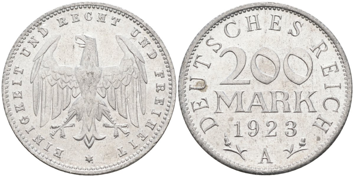 Германия 200 марок 1923 A KM 35, J. 304, Weege 22 алюминий UNC 4586-226