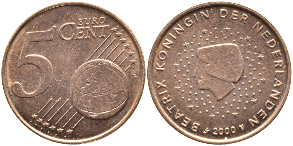 Нидерланды 5 евроцентов 2000 KM 236 сталь плакированная медью UNC 259-614