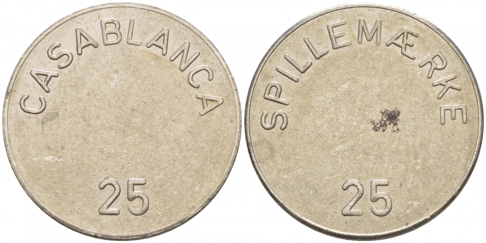 ДАНИЯ ЖЕТОН ИГРОВОЙ ND CASABLANCA 25, SPILLENMAERKE белый металл 4544-932