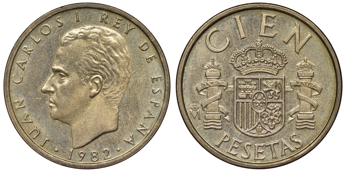 Испания 100 песет 1982 Хуан Карлос I (1975-2014) KM 826 алюминиевая бронза 4681-113