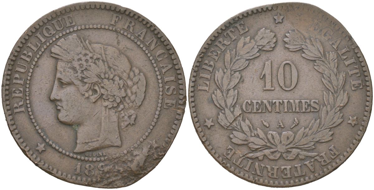 Франция 10 сантимов 189? KM 815.1 бронза 4159-1016