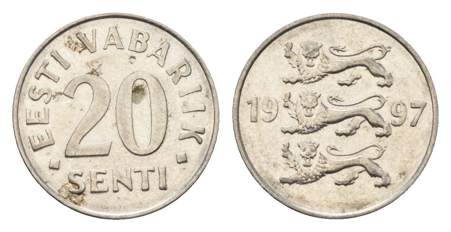 Эстония 20 сентов 1997 KM 23a сталь плакированная никелем 4689-717