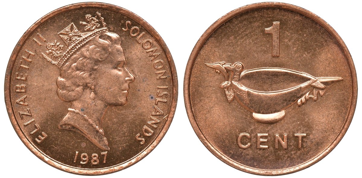 Соломоновы острова 1 цент 1987 Елизавета II (1953-) KM 24 сталь плакированная бронзой aUNC 4602-914