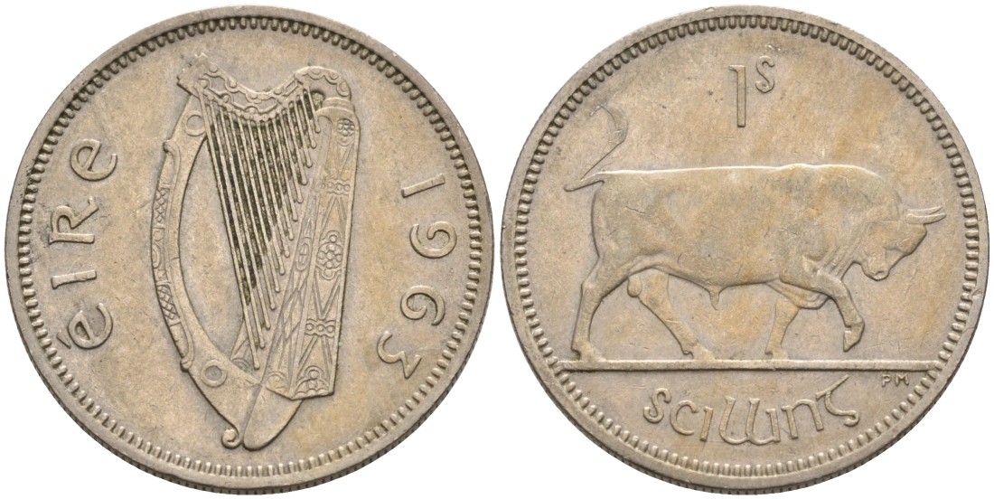 Ирландия 1 шиллинг 1963 бык KM 14а медно-никель 4561-1116