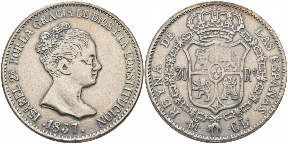 ИСПАНИЯ 20 РЕАЛОВ 1837 ИЗАБЕЛЛА, КОПИЯ 4184-1011