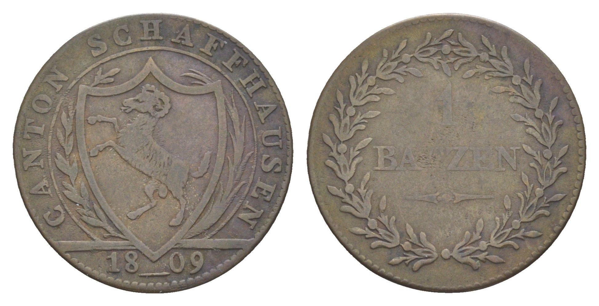 Швейцарские кантоны, Шаффхаузен 1 батцен 1809 KM 69 серебро 603-1332