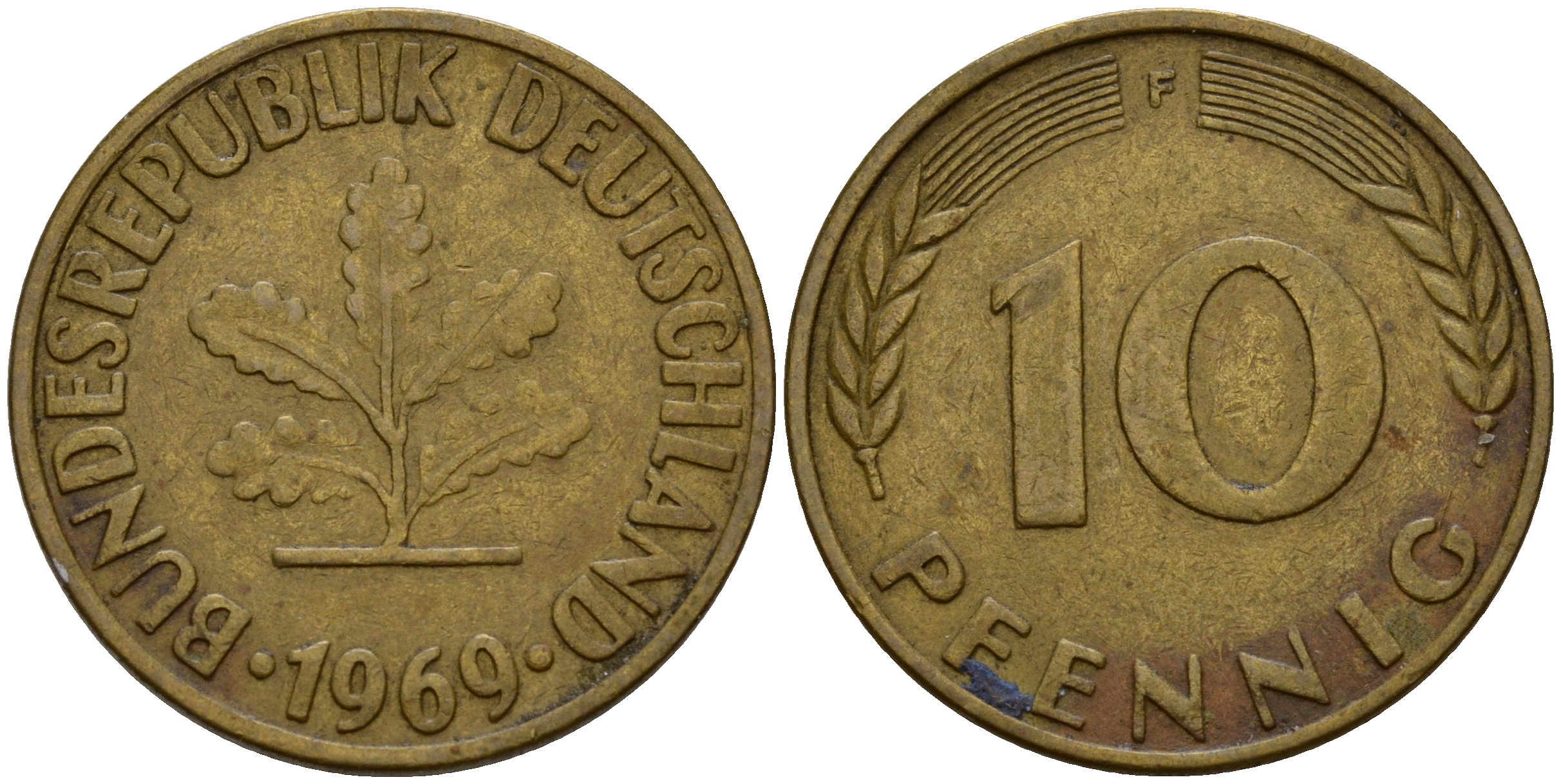 ФРГ 10 пфеннигов 1969 F J. 383, KM 108 сталь плакированная латунью    4603-335