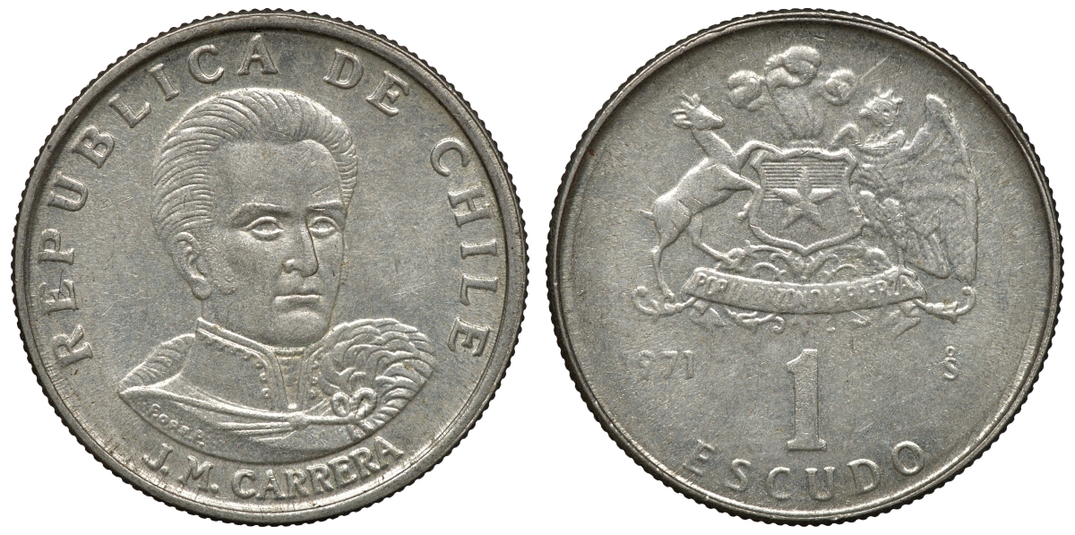 Чили 1 эскудо 1971 Хосе Мигель Каррера KM 197 медно-никель 4118-247