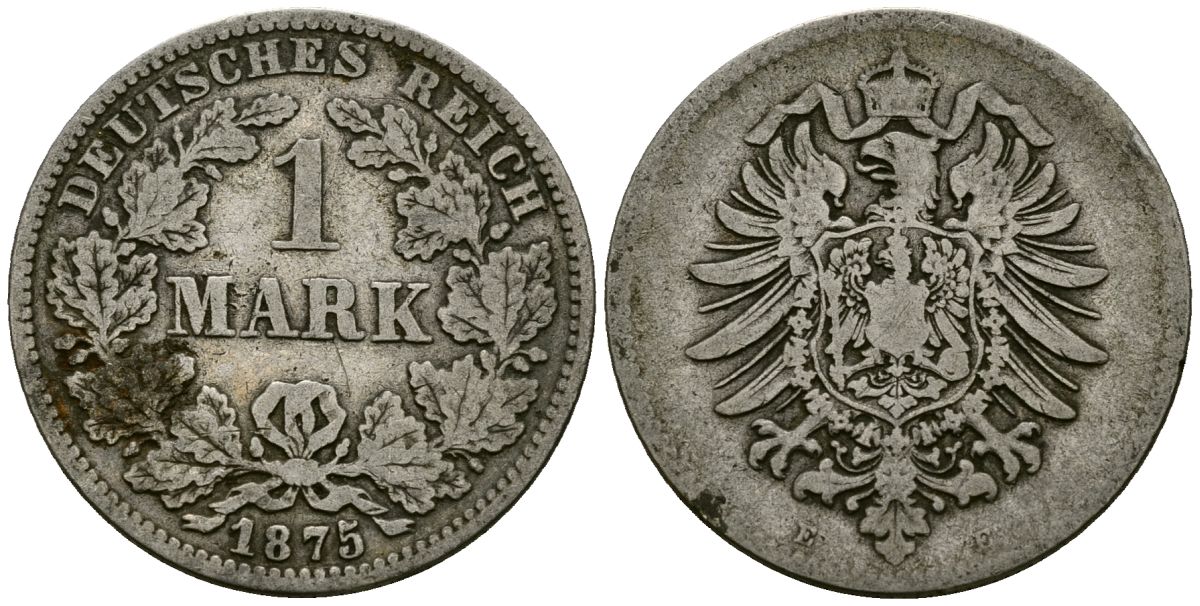 Германия 1 марка 1875 E KM 7 серебро 4172-357