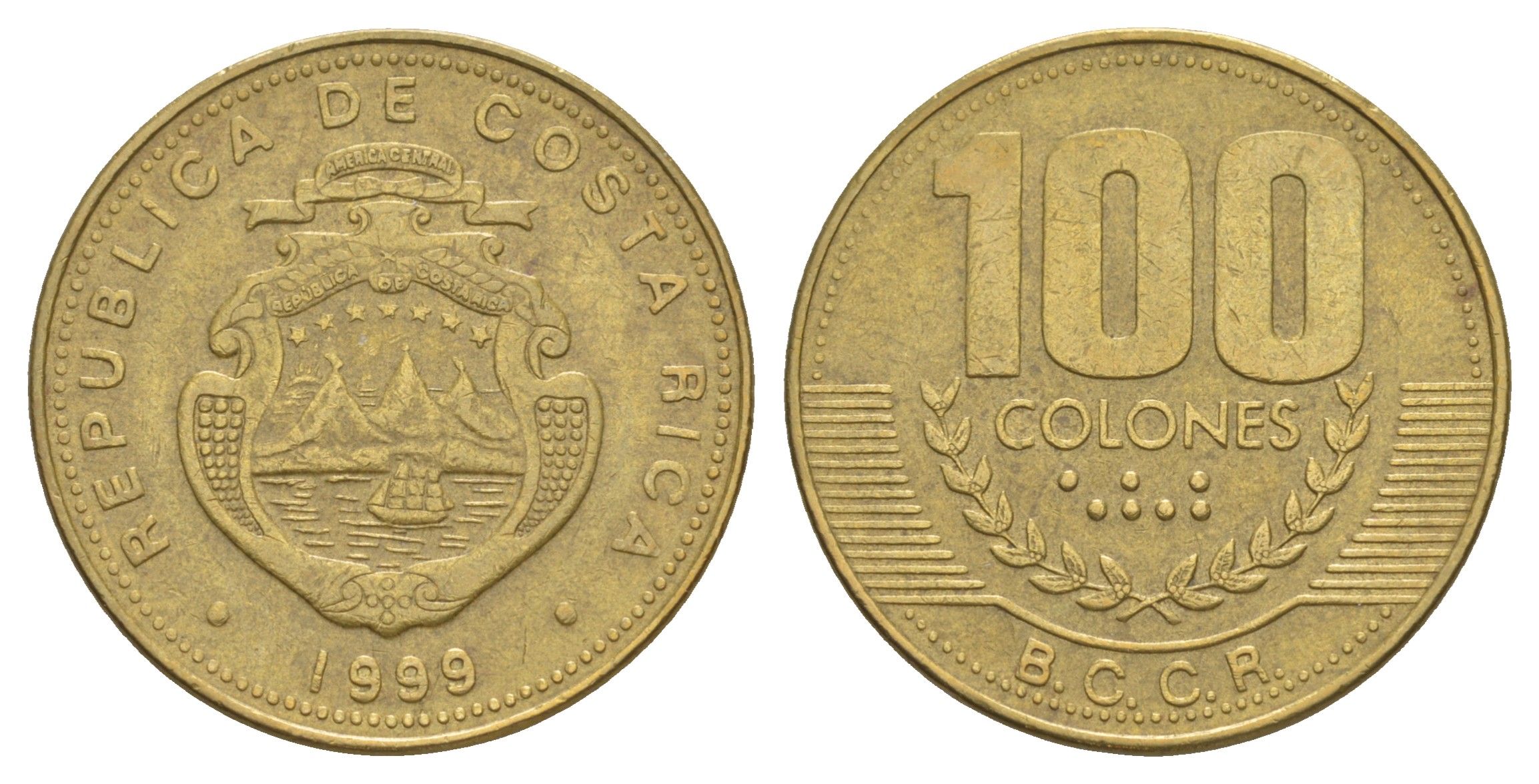 Коста-Рика 100 колонов 1999 KM 230a.1 алюминиевая бронза 4642-943