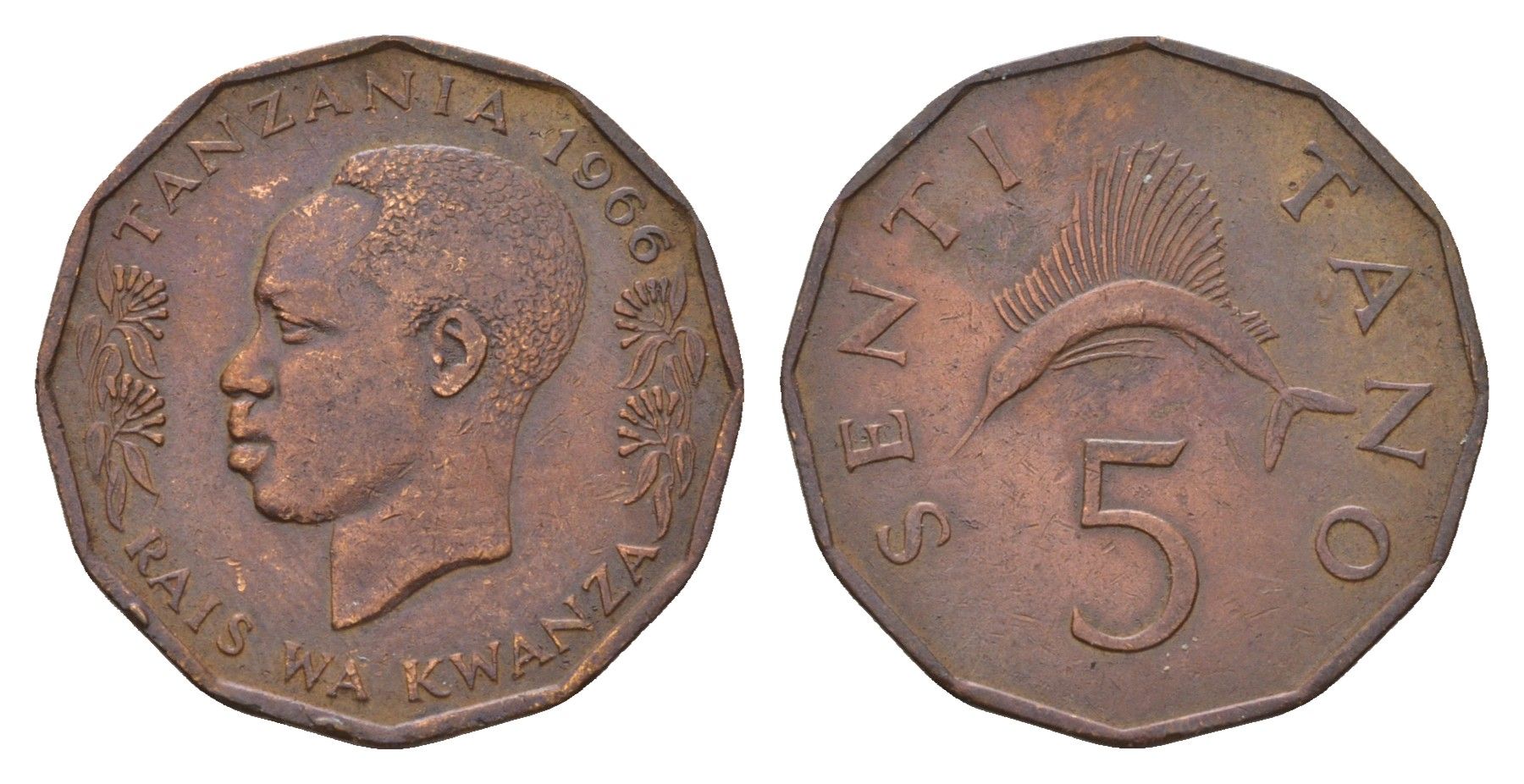 Танзания 5 центов 1966 KM 1 бронза 4666-1247