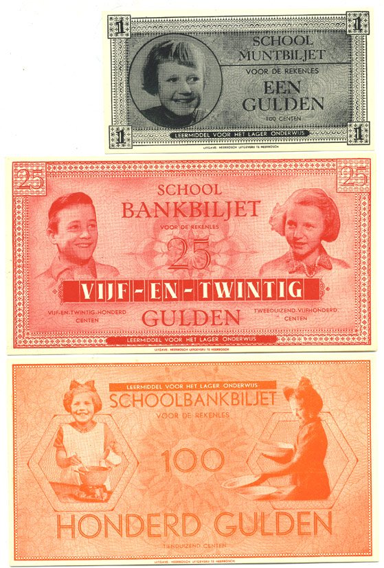 НИДЕРЛАНДЫ НАБОР ИЗ 3 БАНКНОТ ND 1, 25, 100 ГУЛЬДЕНОВ (ШКОЛЬНЫЕ ДЕНЬГИ) SCHOOL BANKJBILJET бумага UNC (ПРЕСС) 7146-11-1-2