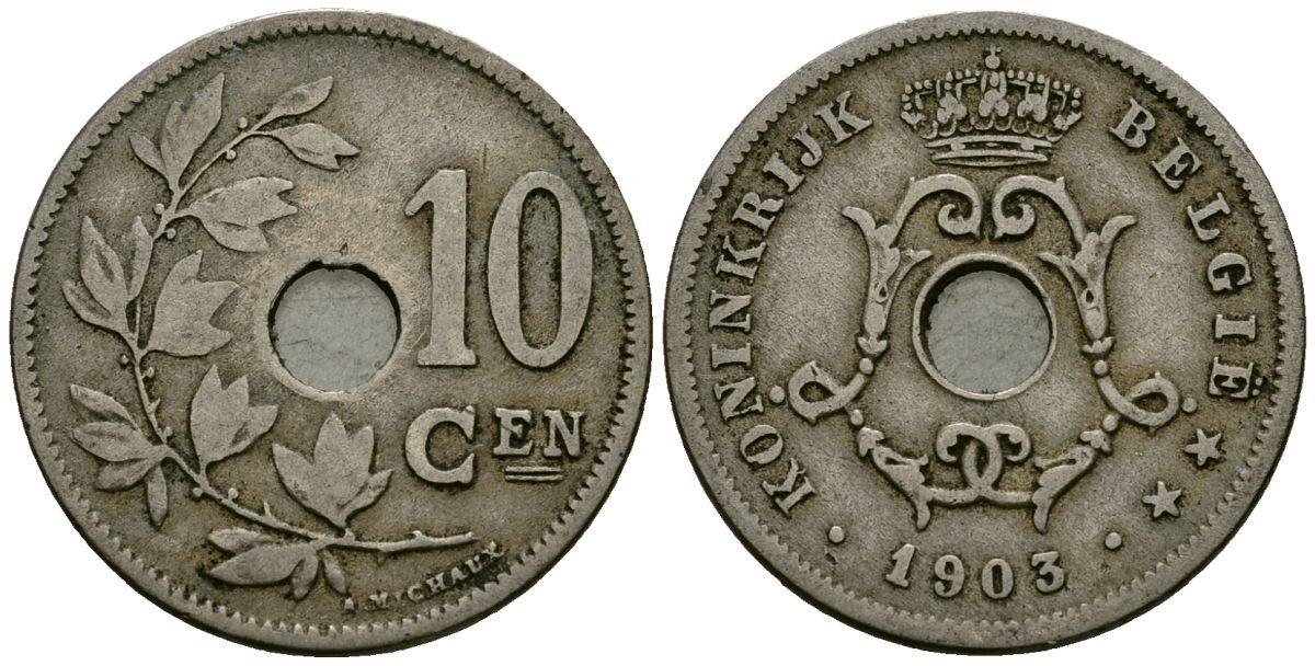 Бельгия 10 сантимов 1903 Belgie KM 49 медно-никель 4172-1121
