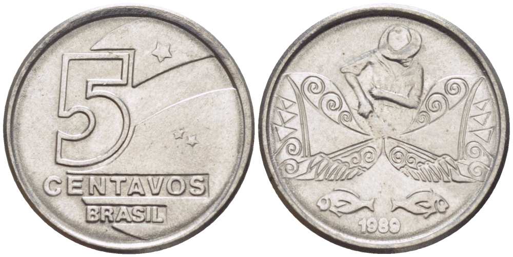 БРАЗИЛИЯ 5 СЕНТАВО 1989 РЕФОРМА 1989-1990 KM 612 нержавеющая сталь 105-318