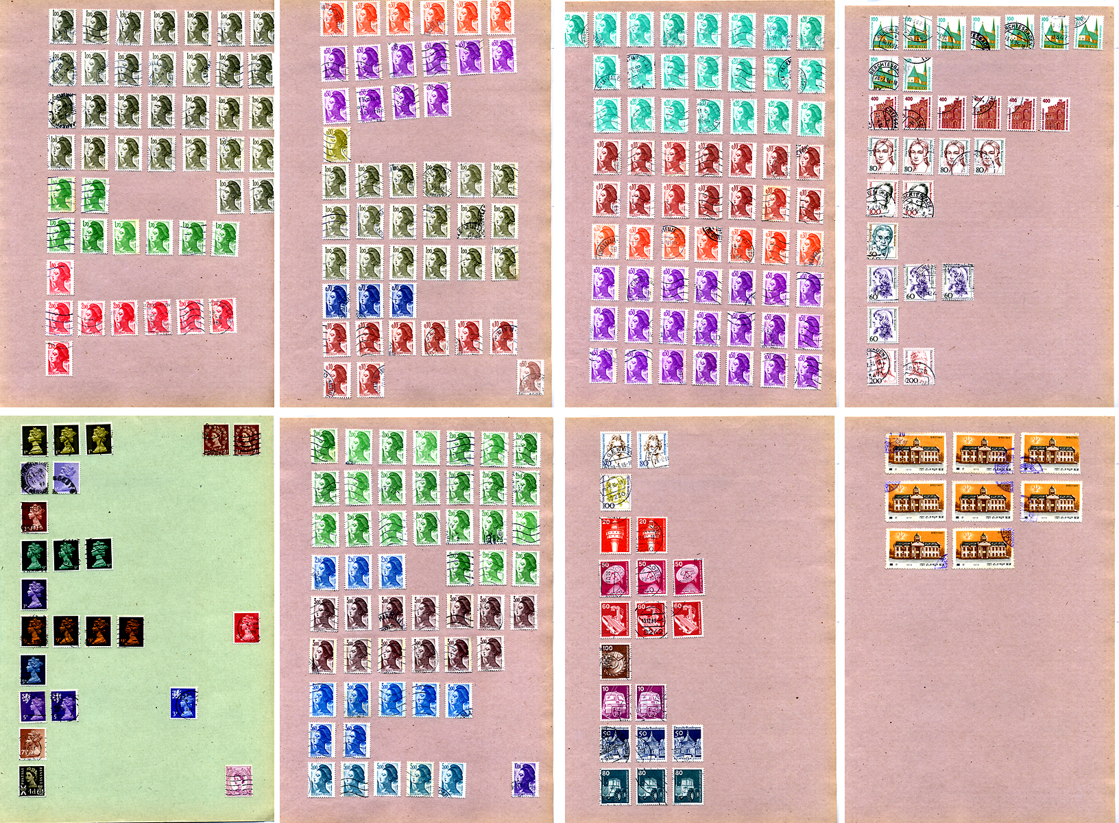 Листы с марками (марки мира) 926 марок 1953-1992 Австрия, Италия, Франция, ФРГ, Великобритания и и.д. 00-01-17-11