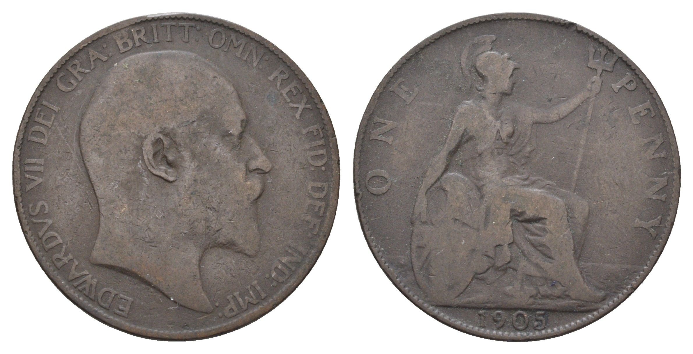 Великобритания 1 пенни 1905 Эдуард VII (1901-1910) KM 794.2, Spink 3990 бронза 4661-511