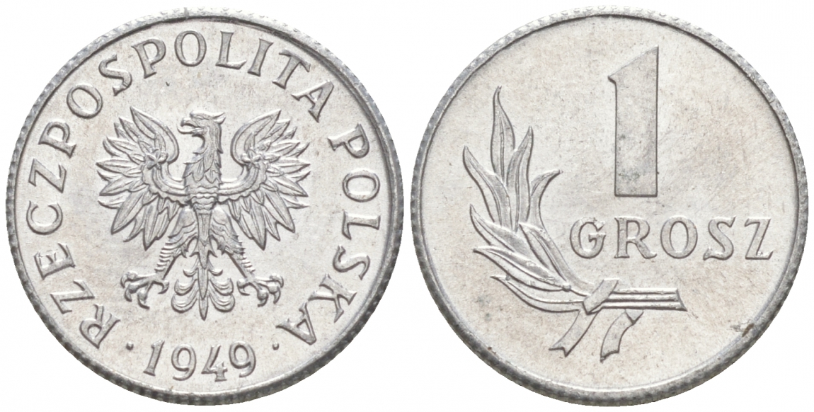 ПОЛЬША 1 ГРОШ 1949 KM 39 алюминий UNC 39-437