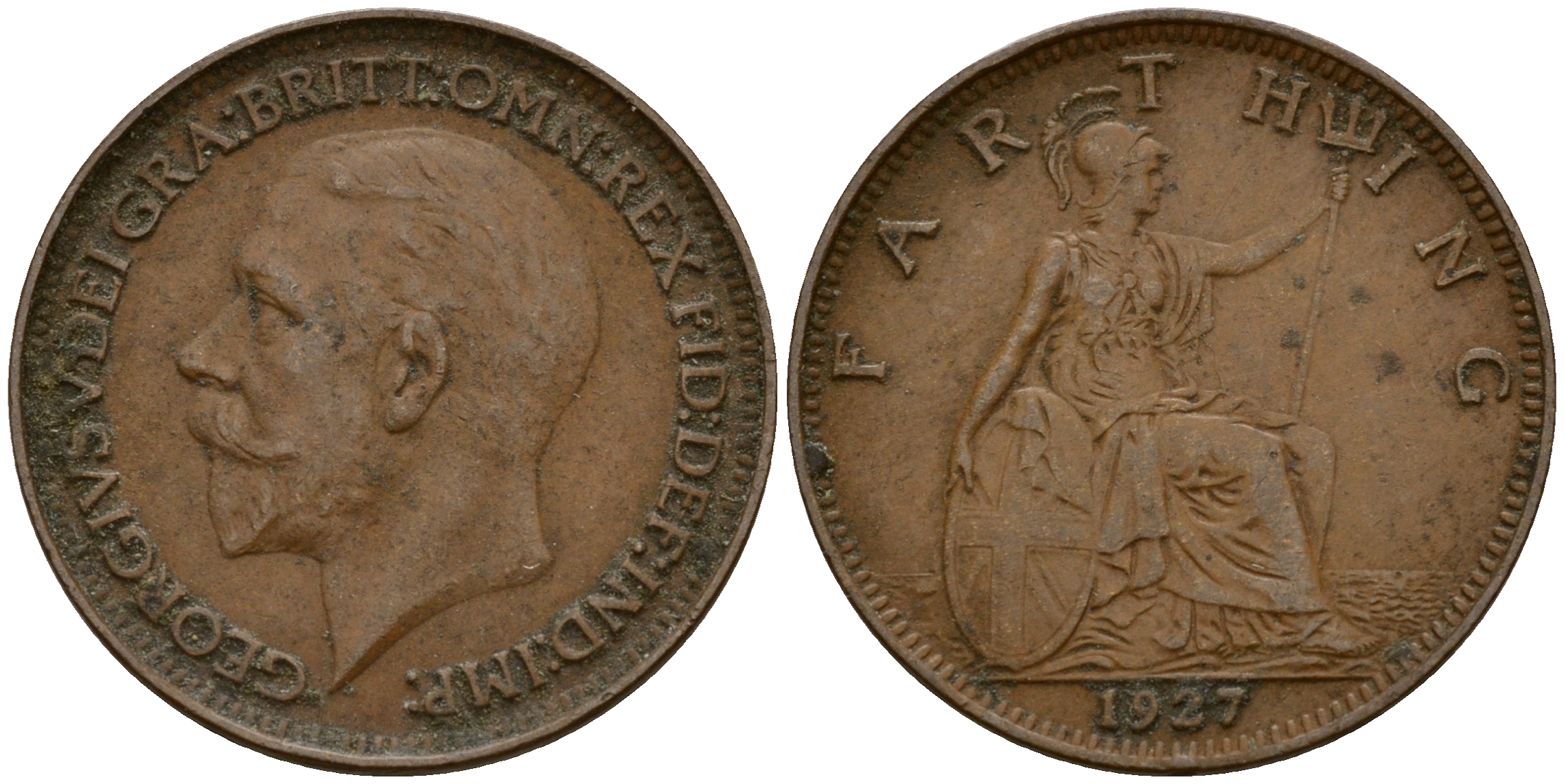 Великобритания 1 фартинг 1927 Георг V (1910-1936) KM 825, Spink 4061 бронза 4115-149