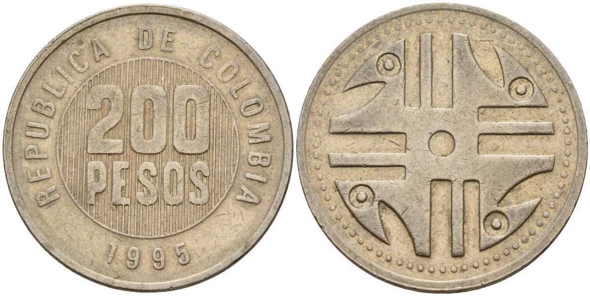 Колумбия 200 песо 1995 KM 287 медь никель цинк 4163-1134
