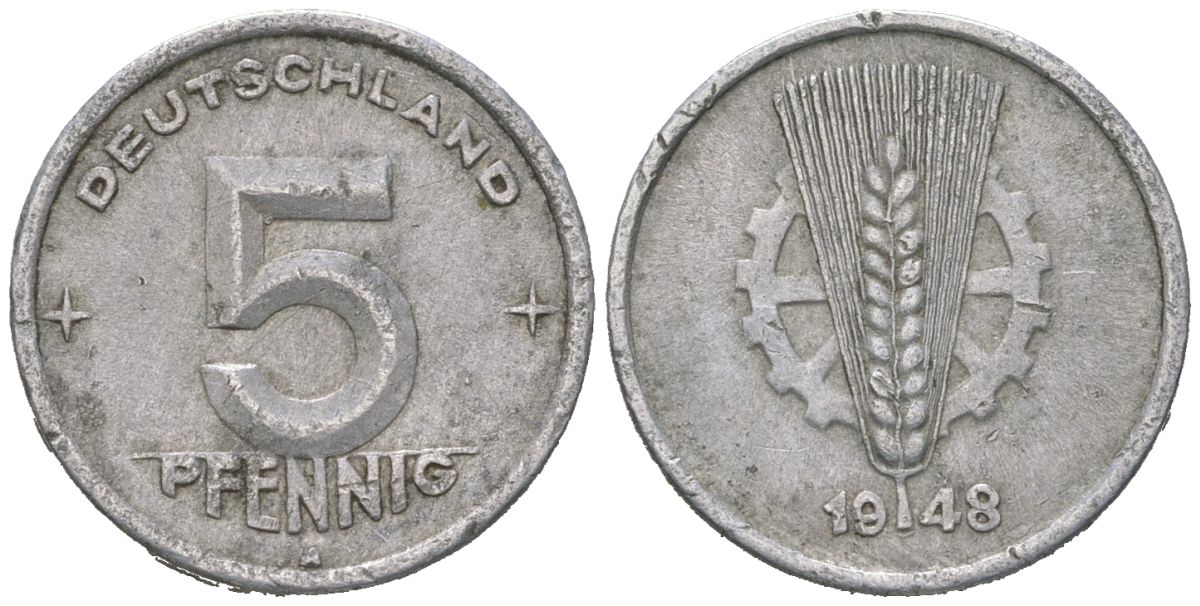 ГДР 5 пфеннигов 1948 A KM 2 алюминий 4147-154