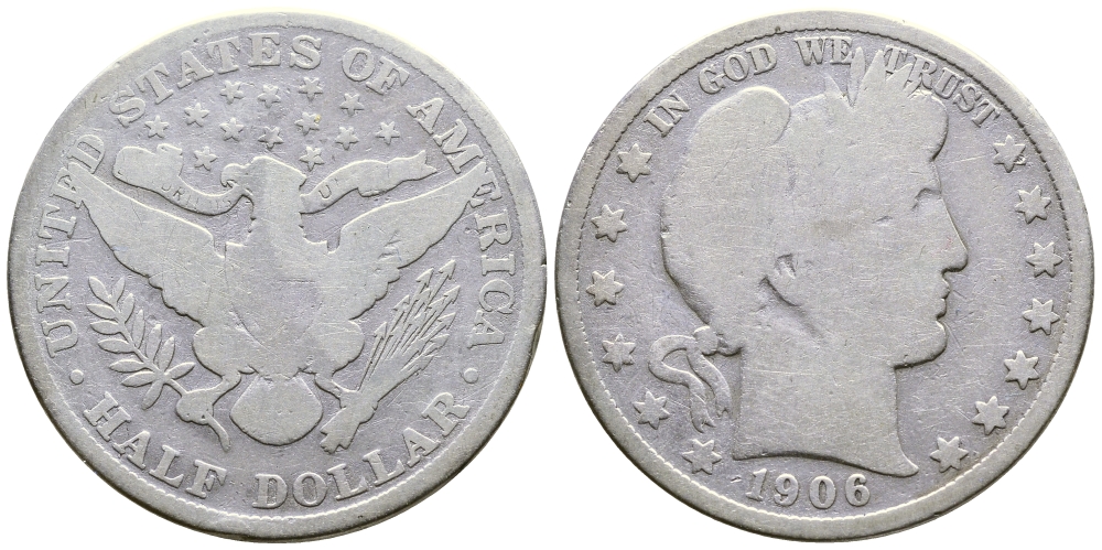 США 1/2 доллара (50 центов) 1906 барбер, Barber KM 116 серебро 3334-912
