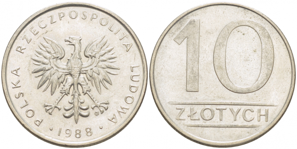 ПОЛЬША 10 ЗЛОТЫХ 1988 MW KM 152.1 медно-никель 4519-1017