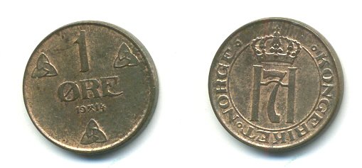 НОРВЕГИЯ 1 ЭРЕ 1914 KM 367 бронза 04-1015