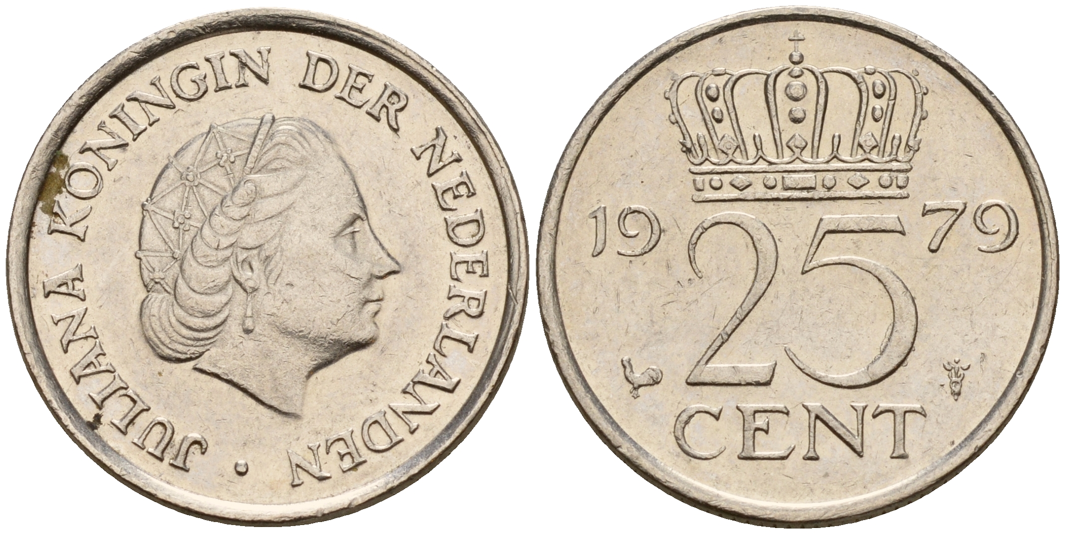 Нидерланды 25 центов 1979 Юлиана (1949-1980) KM 183 никель    4598-129