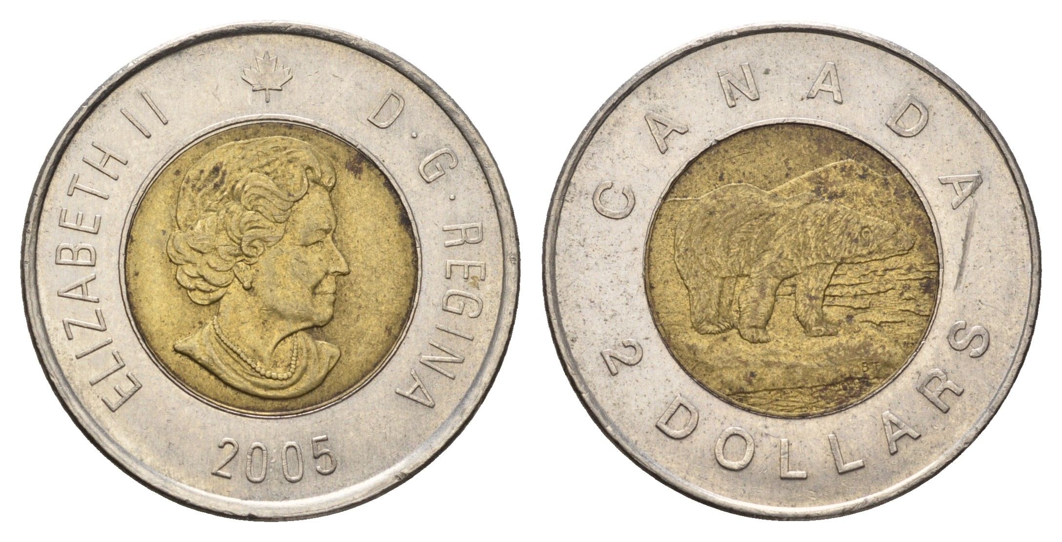 Канада 2 доллара 2005 Елизавета II (1952-2022), полярный медведь KM 496 биметалл 4620-223
