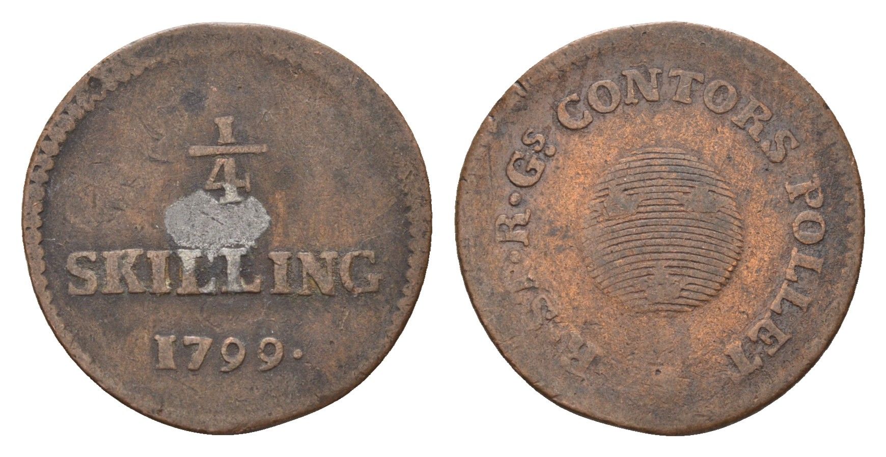 Швеция 1/4 скиллинга 1799 KM 548 медь 4152-156