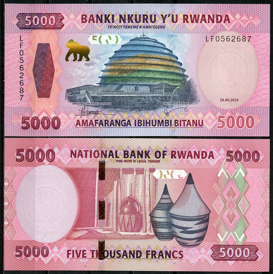 Руанда 5000 франков 2024 здание конференц-центра в Кигали, корзина с тыквой Pick 45  бумага  UNC (пресс) 446-71-3