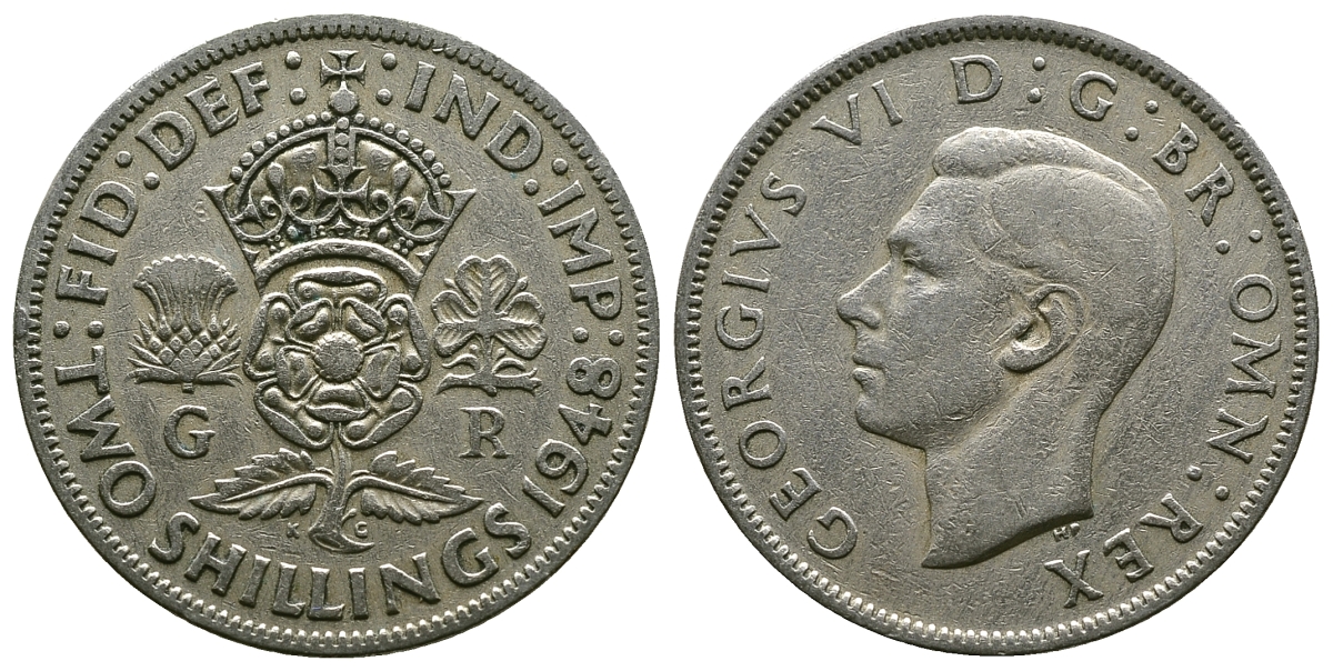Великобритания 2 шиллинга (флорин) 1948 Георг VI (1936-1952) KM 865, Spink 4102 медно-никель 4381-1124