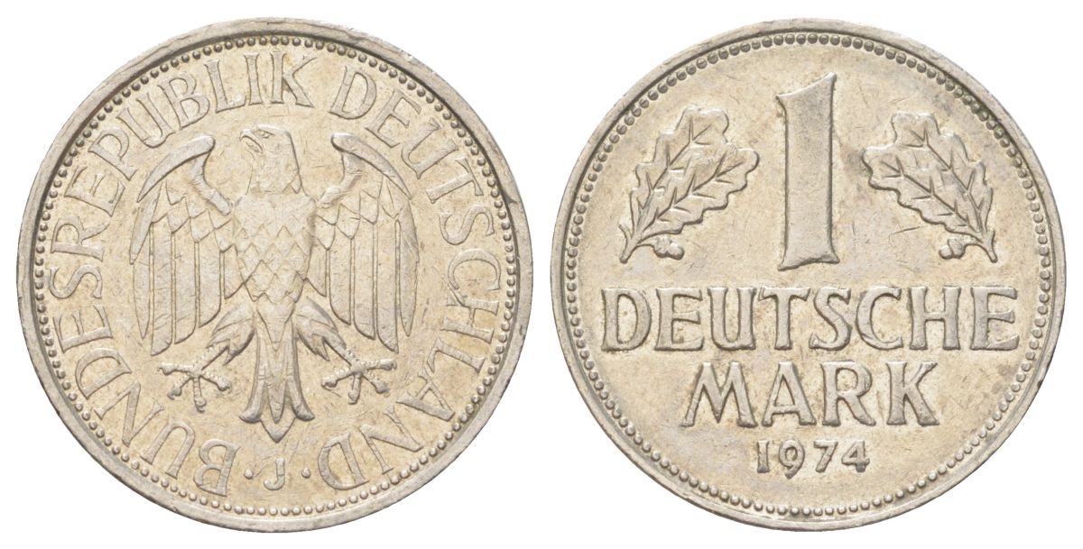 ФРГ 1 марка 1974 J KM 110, J. 385 медно-никель 4624-354