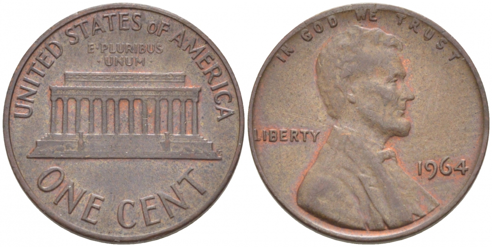 США 1 ЦЕНТ 1964 ЛИНКОЛЬН KM 201 медь цинк 3457-1243