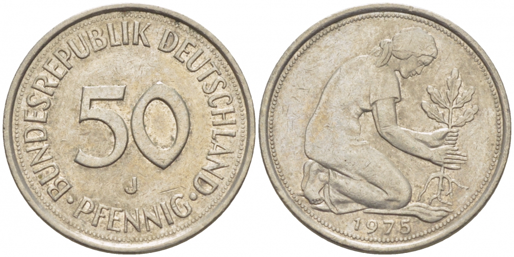 ФРГ 50 пфеннигов 1975 J, KM 109.2, J. 384 медно-никель 4609-652
