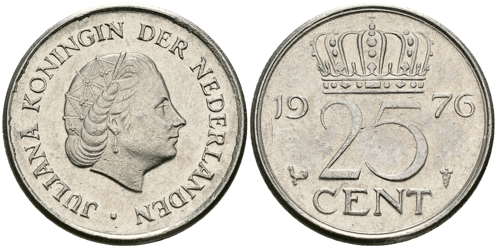 НИДЕРЛАНДЫ 25 ЦЕНТОВ 1976 ЮЛИАНА KM 183 никель 96-242