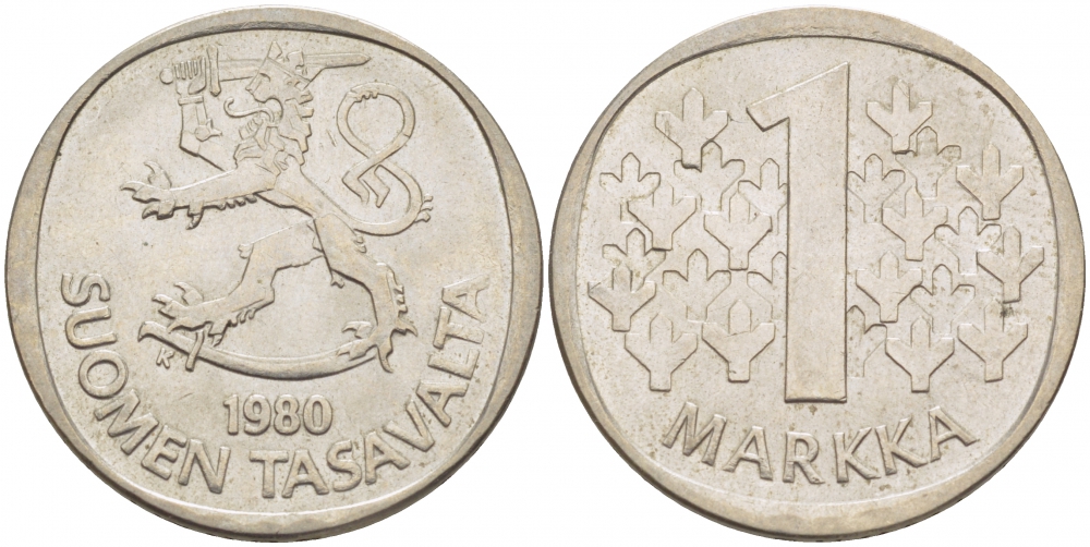 ФИНЛЯНДИЯ 1 МАРКА 1980 K KM 49а медно-никель 3718-811