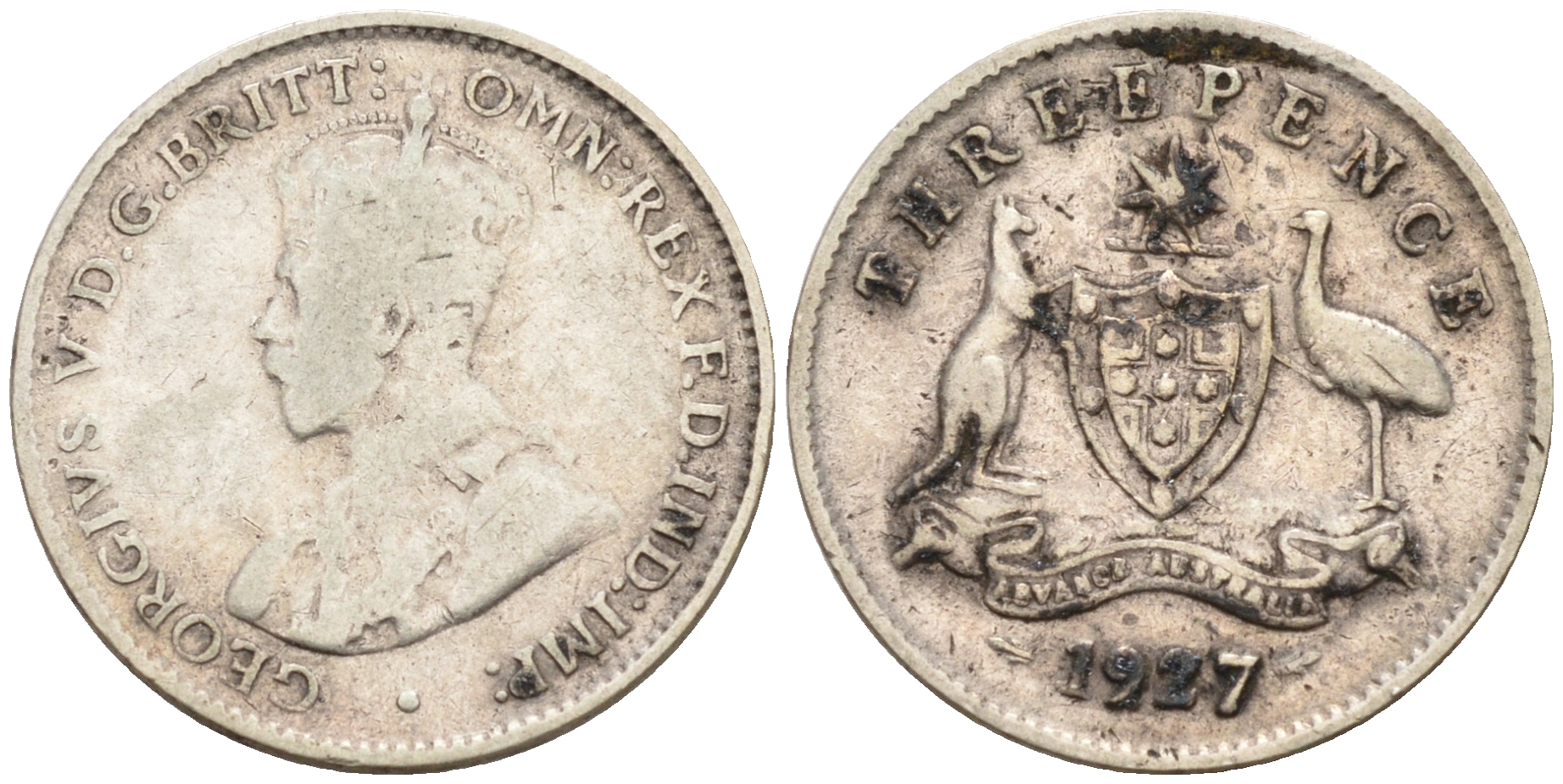 Австралия 3 пенса 1927 m, Георг V (1910-1936), герб Австралии KM 24 серебро 4564-116
