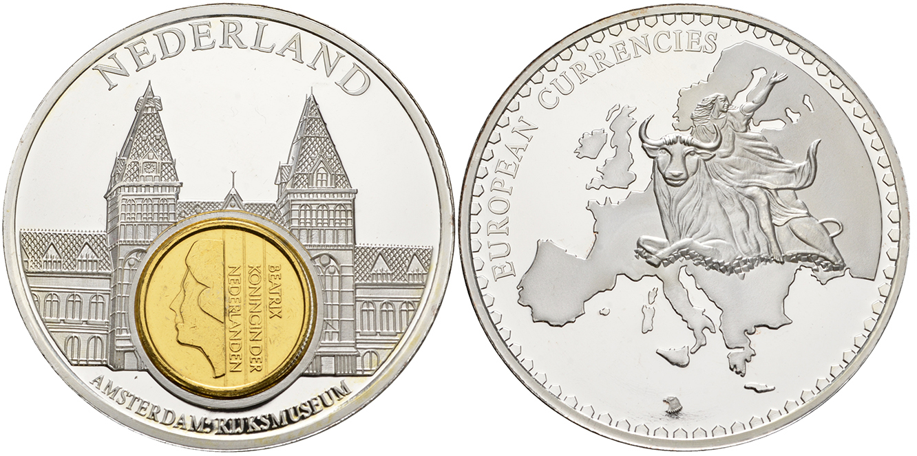 Нидерланды медаль 1993 серия европейские доевровые монеты, 54 гр., 50 мм.,с сертификатом, Нидерланды, музей  серебрение  PROOF  06-026-11